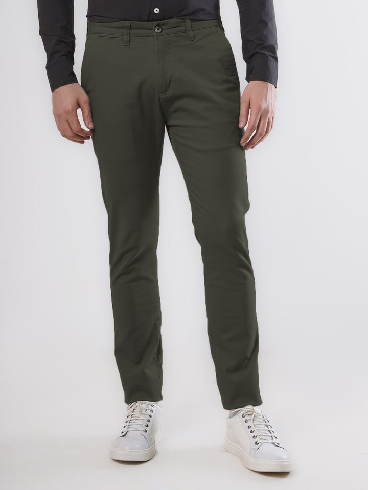 Dark Olive Green Plain Cotton Chino Pant-28