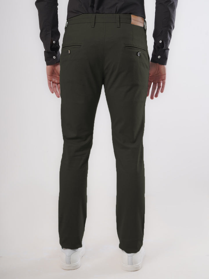 Dark Olive Green Plain Cotton Chino Pant-28