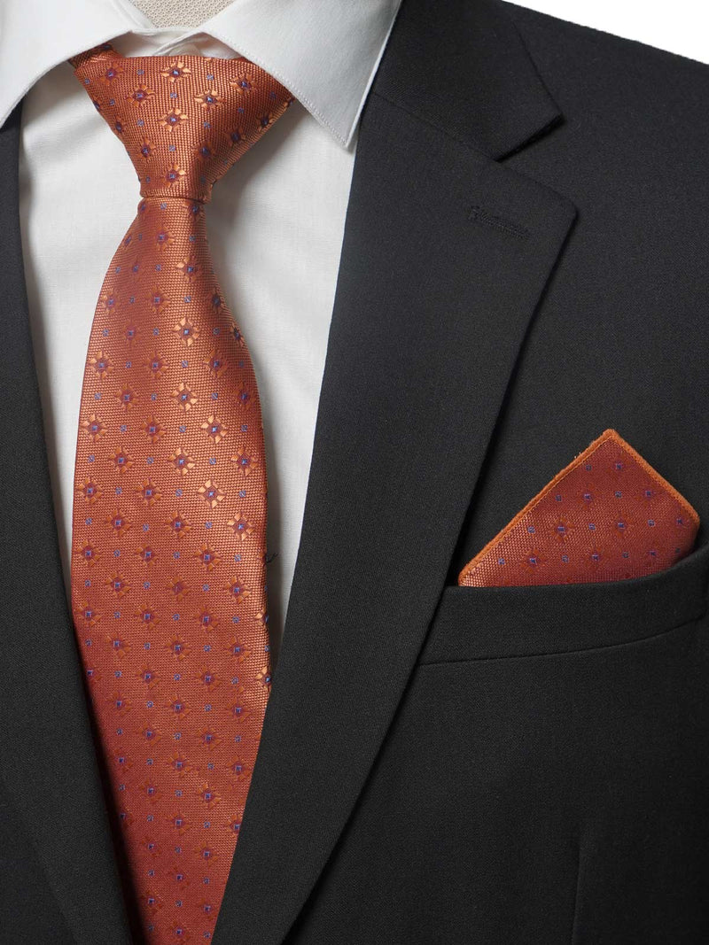 Copper With Blue Square Dotted Tie Set (TS-183)