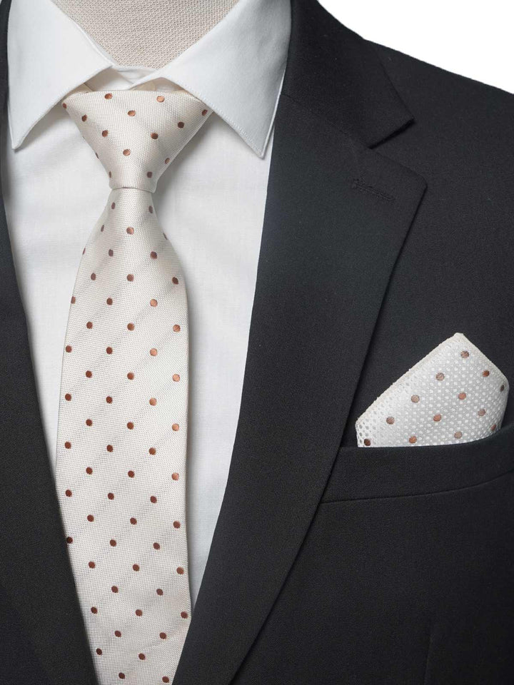 Cream With Brown Dotted Tie Set (TS-179)