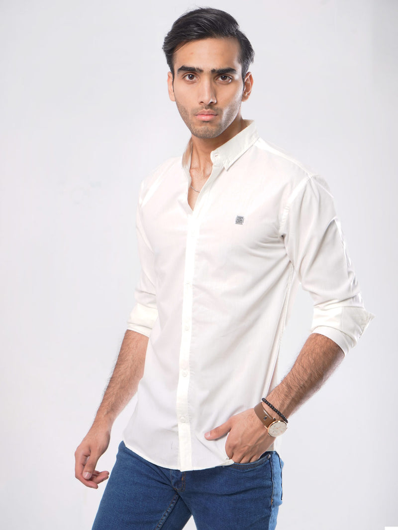 Cream Plain Button Down Casual Shirt (CSB-004)