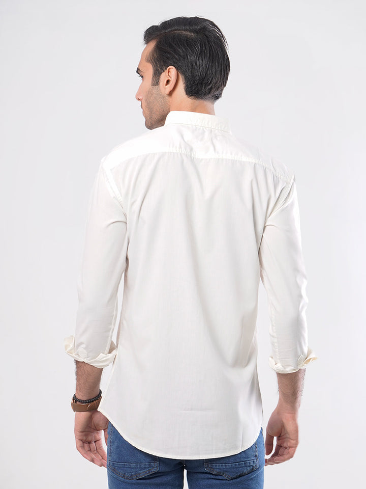 Cream Plain Button Down Casual Shirt (CSB-004)