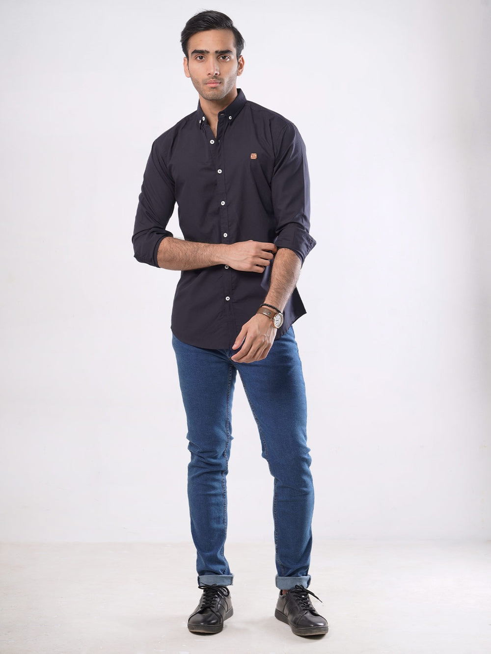 Navy Blue Plain Button Down Casual Shirt (CSB-043)