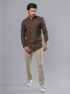 Chocolate Brown Plain Button Down Casual Shirt (CSB-101)