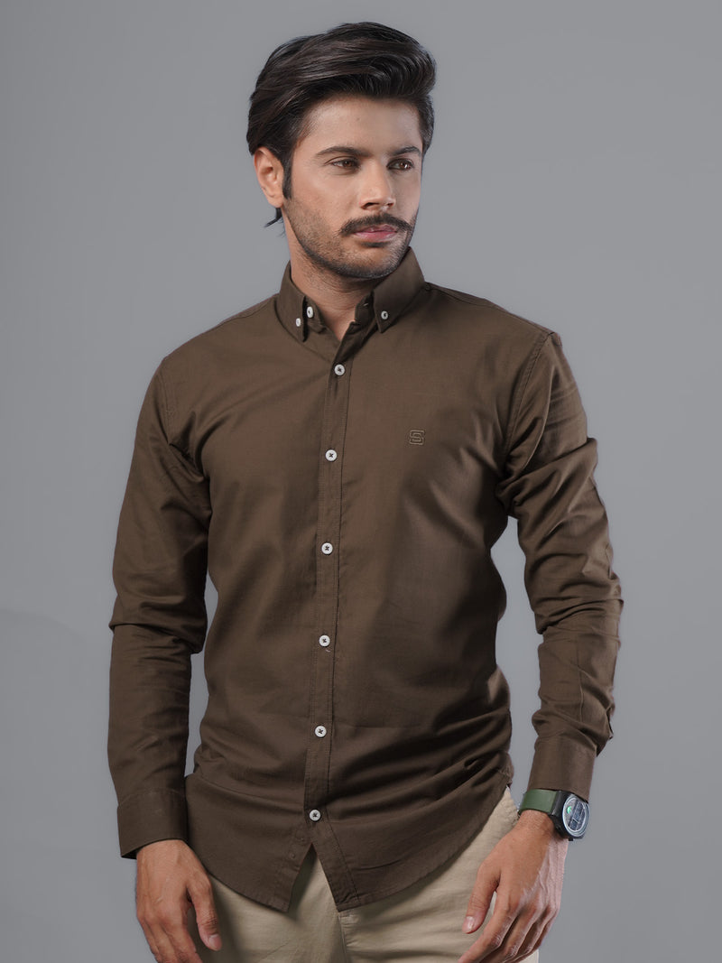 Chocolate Brown Plain Button Down Casual Shirt (CSB-101)