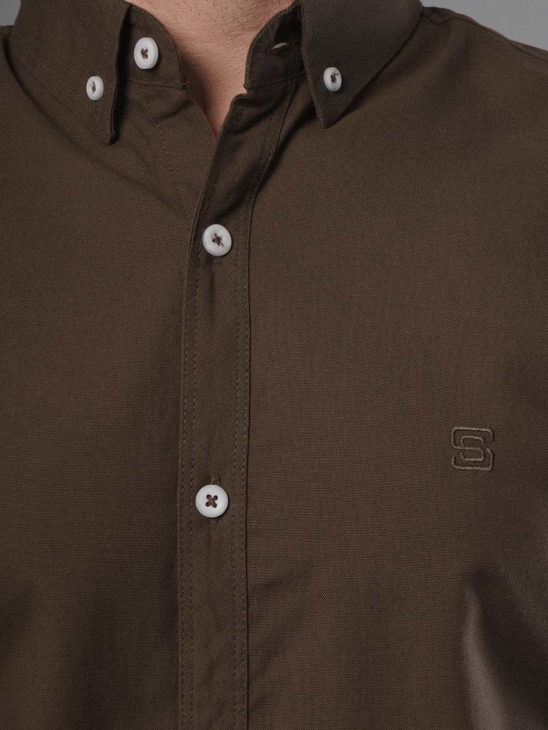 Chocolate Brown Plain Button Down Casual Shirt (CSB-101)