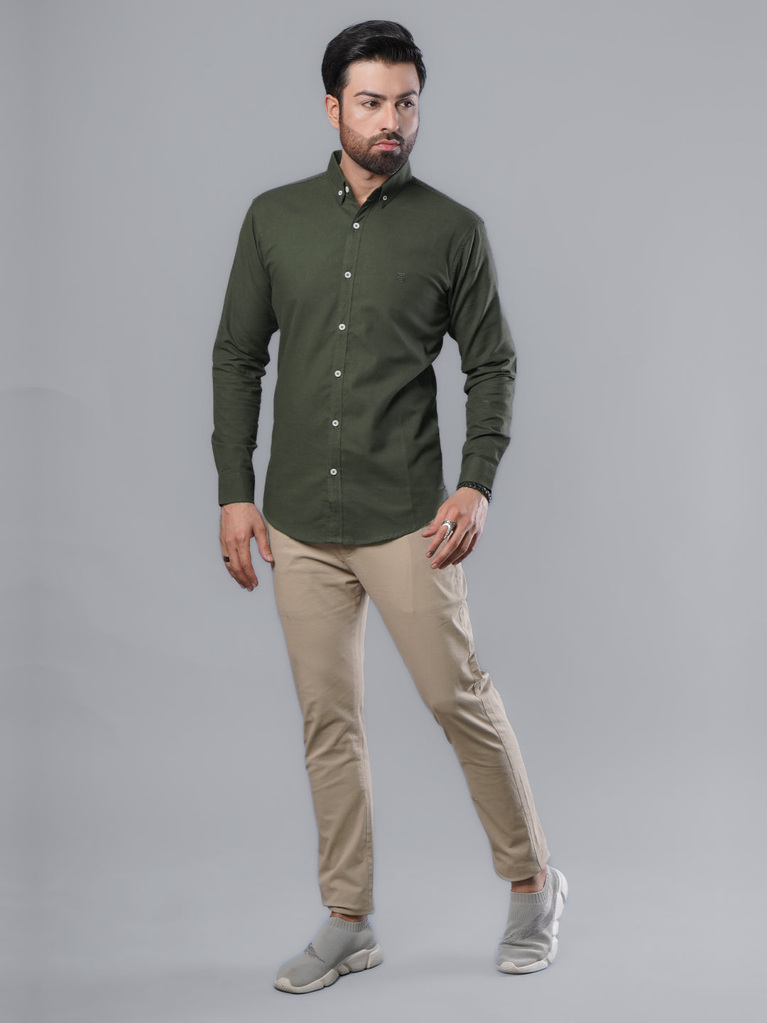 Dark Green Plain Button Down Casual Shirt (CSB-104)