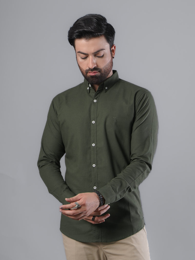 Dark Green Plain Button Down Casual Shirt (CSB-104)