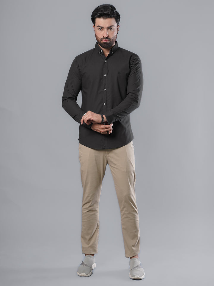 Dark Grey Plain Button Down Casual Shirt (CSB-106)