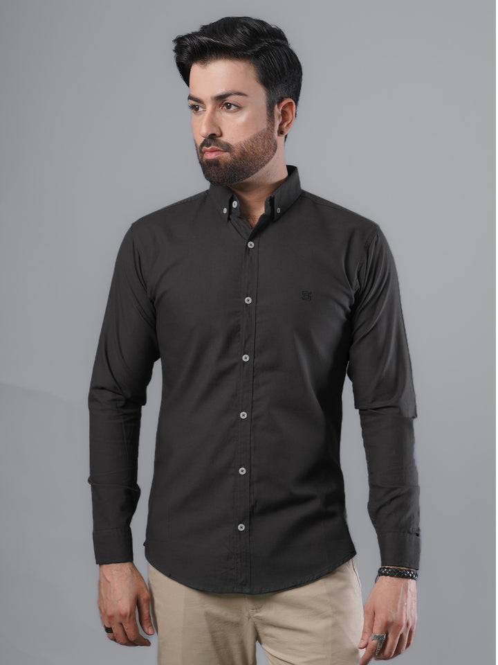 Dark Grey Plain Button Down Casual Shirt (CSB-106)