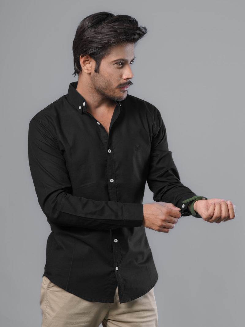 Black Plain Button Down Casual Shirt (CSB-107)