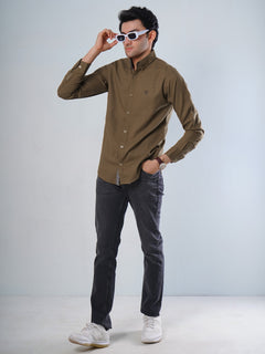 Brown Self Button Down Casual Shirt (CSB-110)