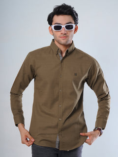 Brown Self Button Down Casual Shirt (CSB-110)