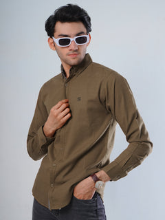 Brown Self Button Down Casual Shirt (CSB-110)