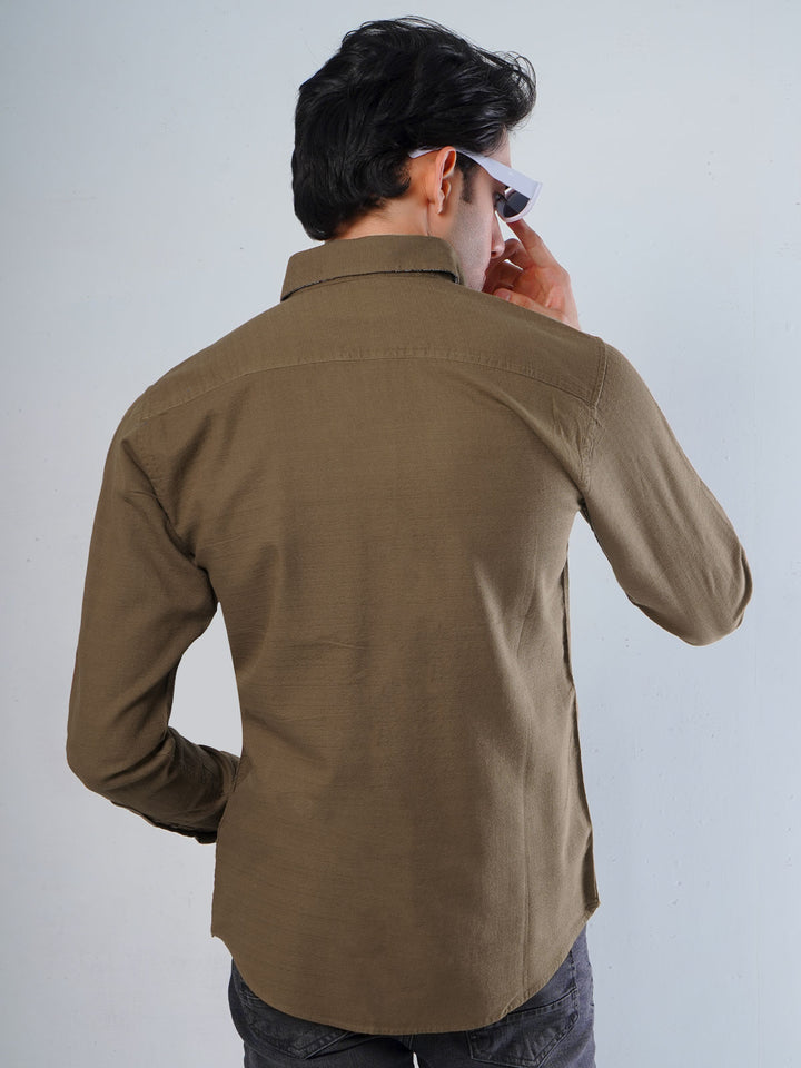 Brown Self Button Down Casual Shirt (CSB-110)