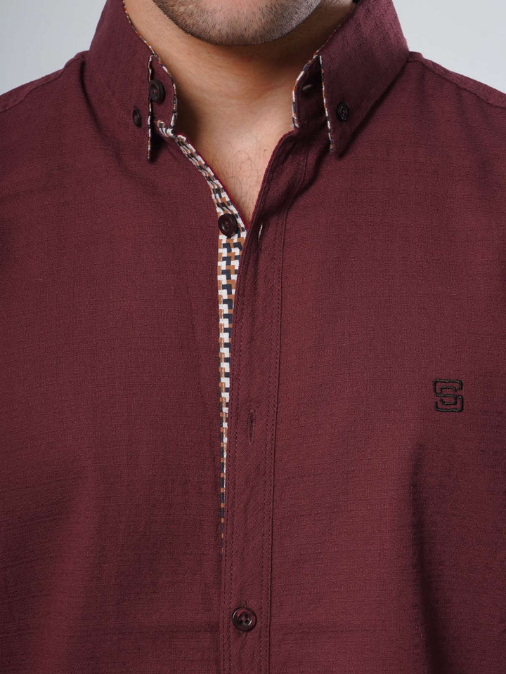 Maroon Self Button Down Casual Shirt (CSB-111)