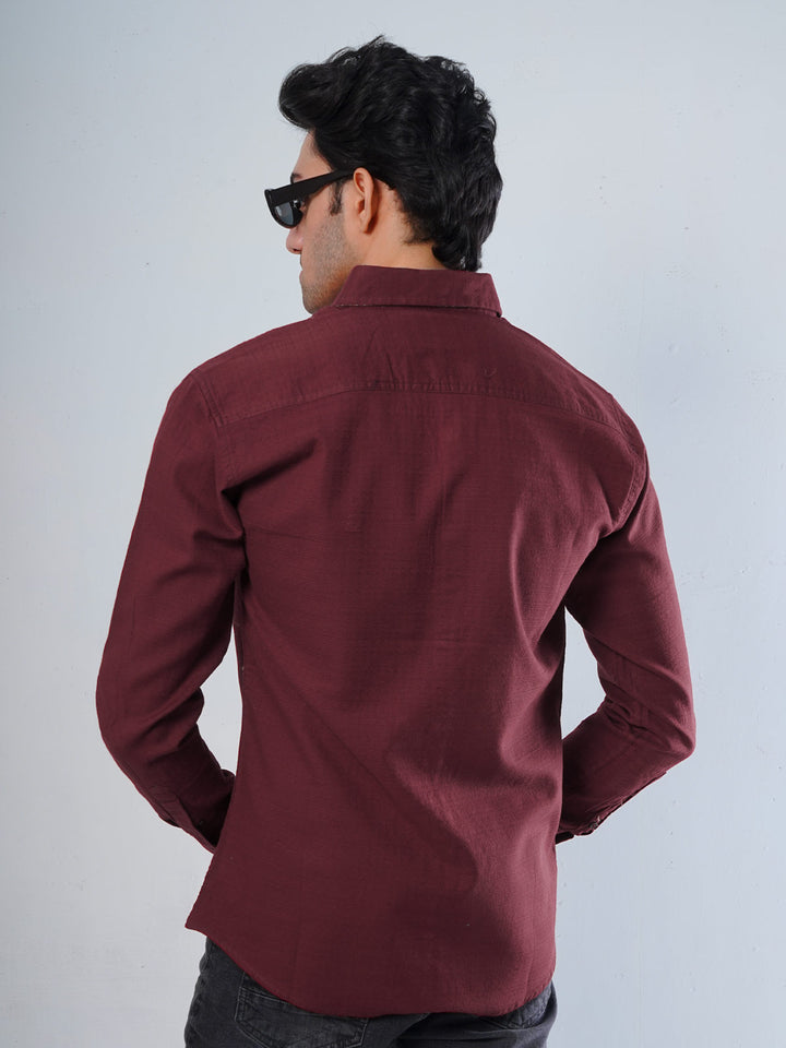 Maroon Self Button Down Casual Shirt (CSB-111)