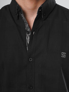 Black Textured Button Down Casual Shirt (CSB-112)
