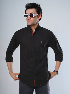 Black Self Button Down Casual Shirt (CSB-113)