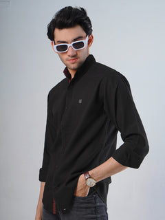 Black Self Button Down Casual Shirt (CSB-113)