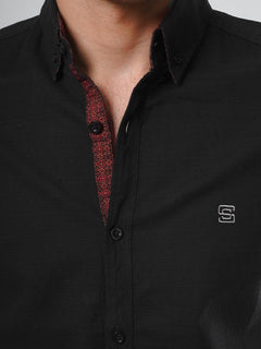 Black Self Button Down Casual Shirt (CSB-113)