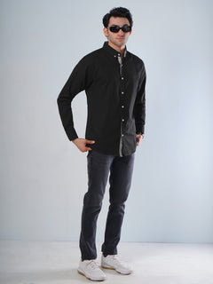 Black Self Button Down Casual Shirt (CSB-114)