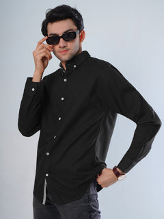 Black Self Button Down Casual Shirt (CSB-114)