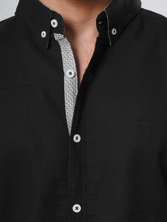 Black Self Button Down Casual Shirt (CSB-114)