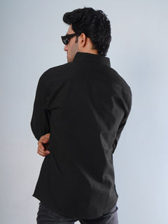 Black Self Button Down Casual Shirt (CSB-114)