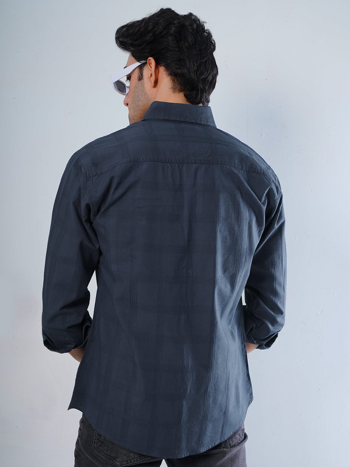 Dark Blue Textured Button Down Casual Shirt (CSB-115)