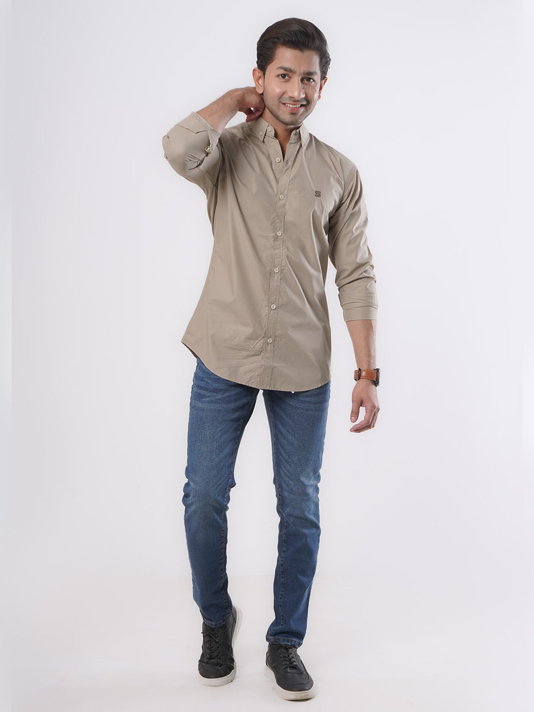 Light Brown Plain Button Down Casual Shirt (CSB-50)