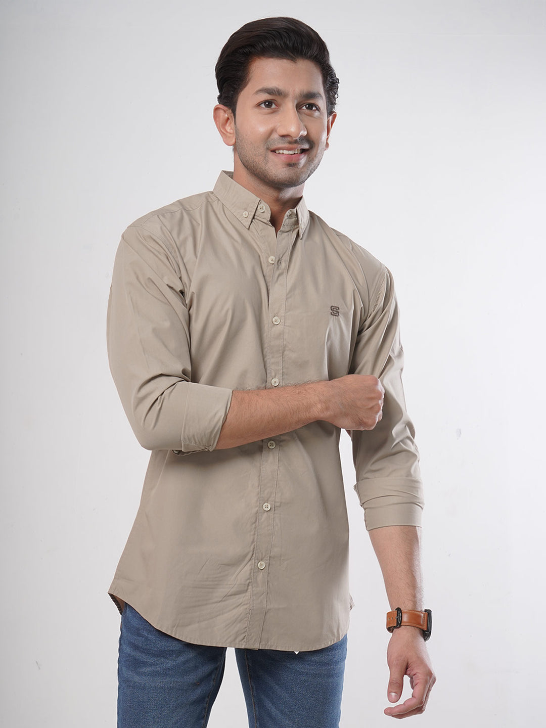 Light Brown Plain Button Down Casual Shirt (CSB-50)