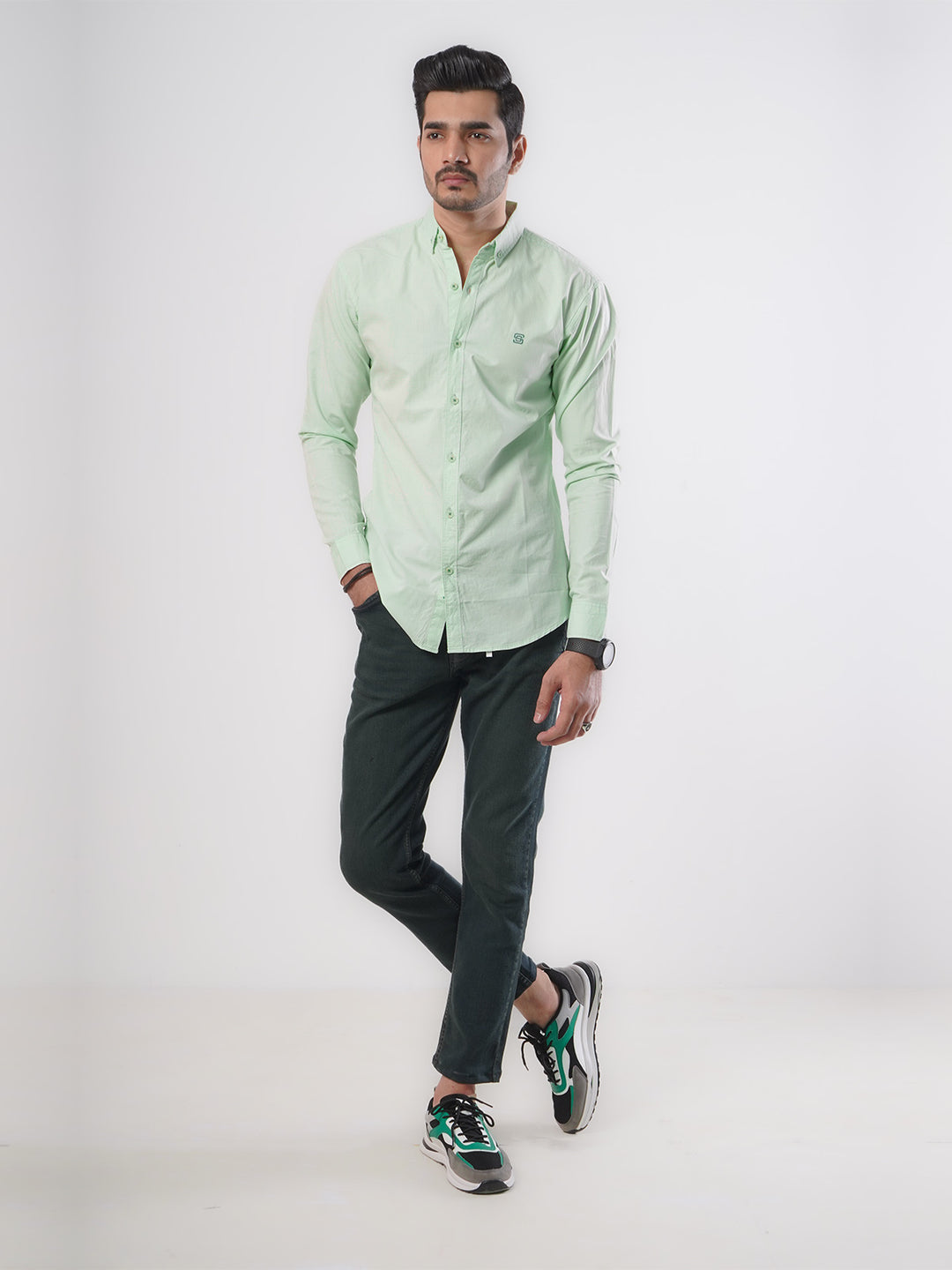 Pistachio Plain Button Down Casual Shirt (CSB-51)