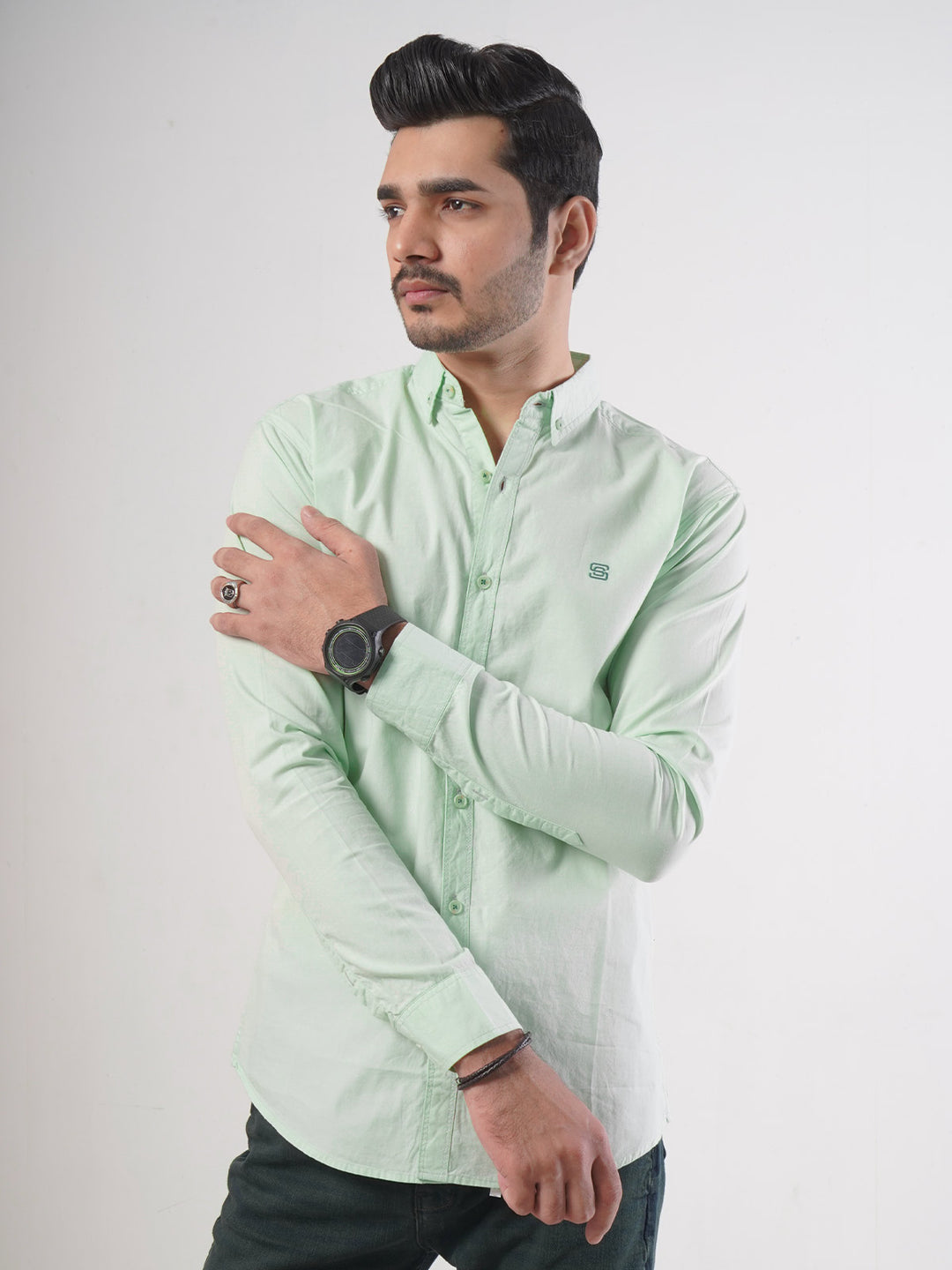 Pistachio Plain Button Down Casual Shirt (CSB-51)