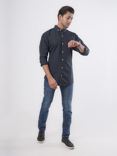 Navy Blue Plain Button Down Casual Shirt (CSB-54)