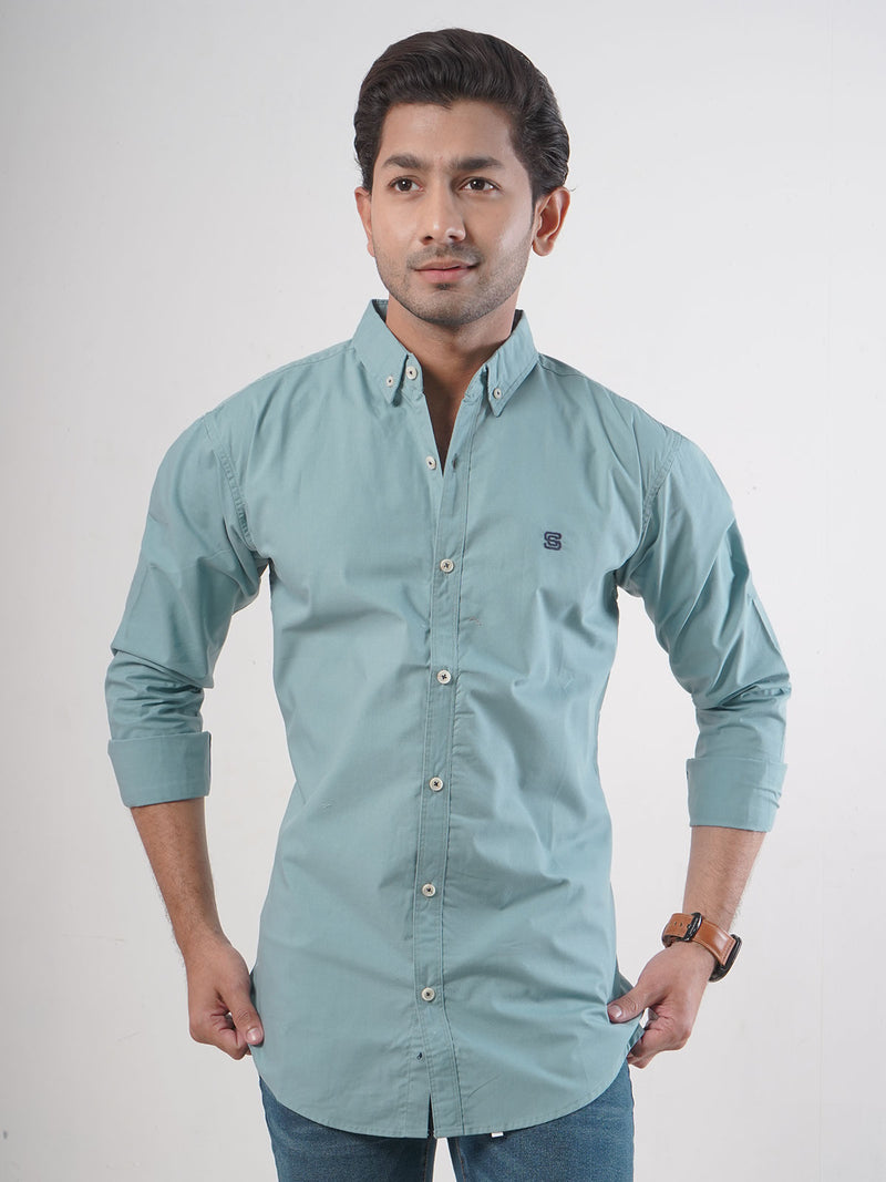 Teal Green Plain Button Down Casual Shirt (CSB-55)