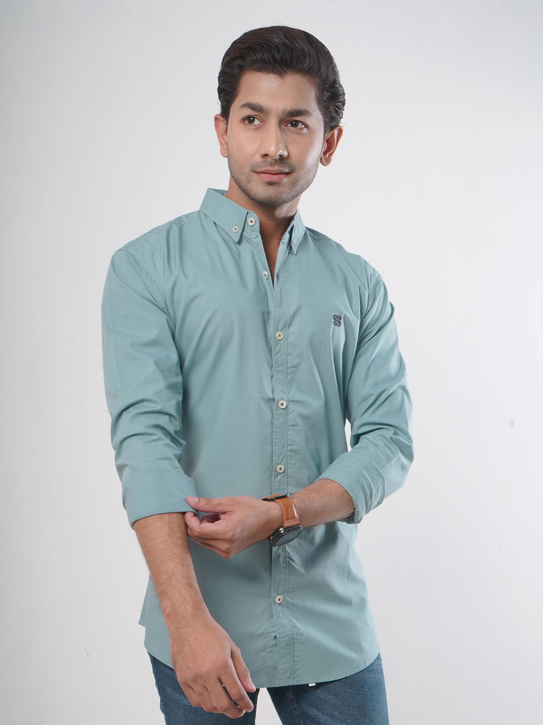 Teal Green Plain Button Down Casual Shirt (CSB-55)