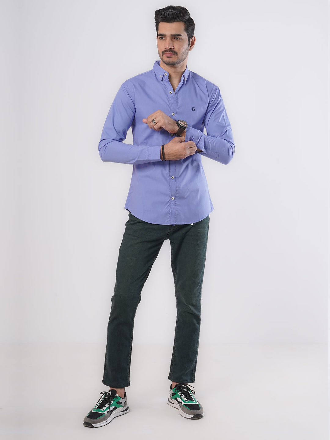 Ink Blue Plain Button Down Casual Shirt (CSB-57)