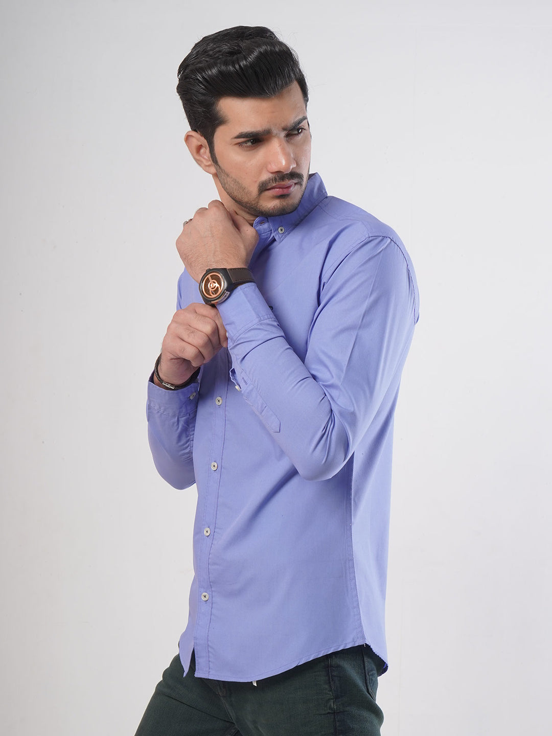 Ink Blue Plain Button Down Casual Shirt (CSB-57)