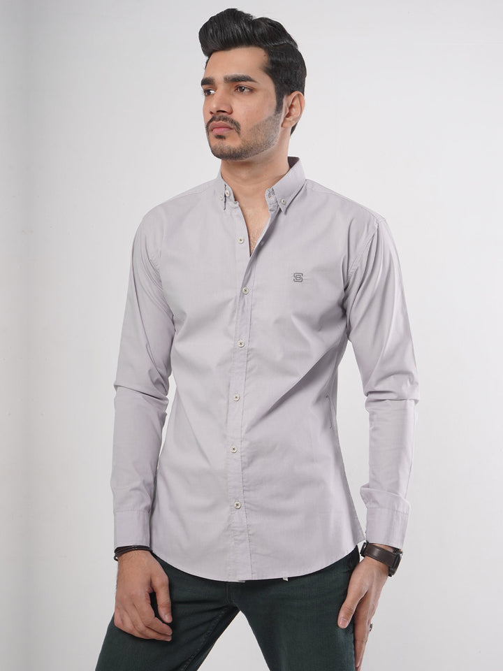 Light Grey Plain Button Down Casual Shirt (CSB-59)