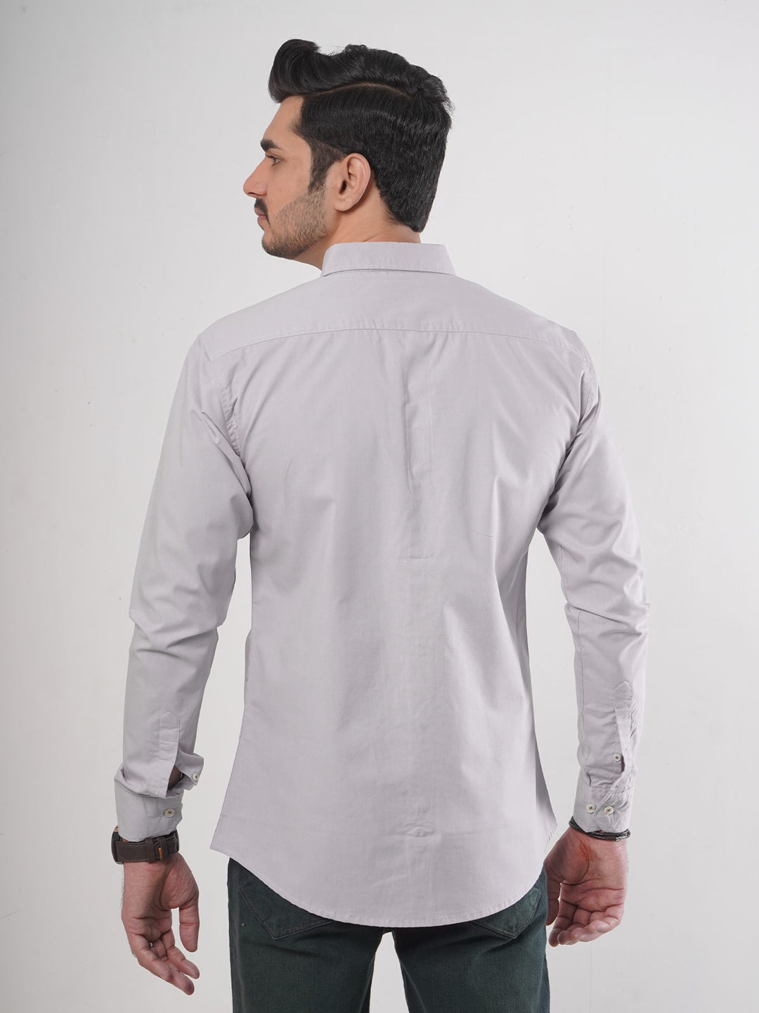 Light Grey Plain Button Down Casual Shirt (CSB-59)