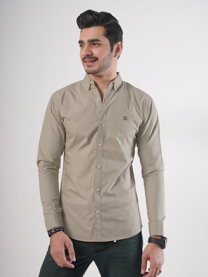 Beige Plain Button Down Casual Shirt (CSB-62)