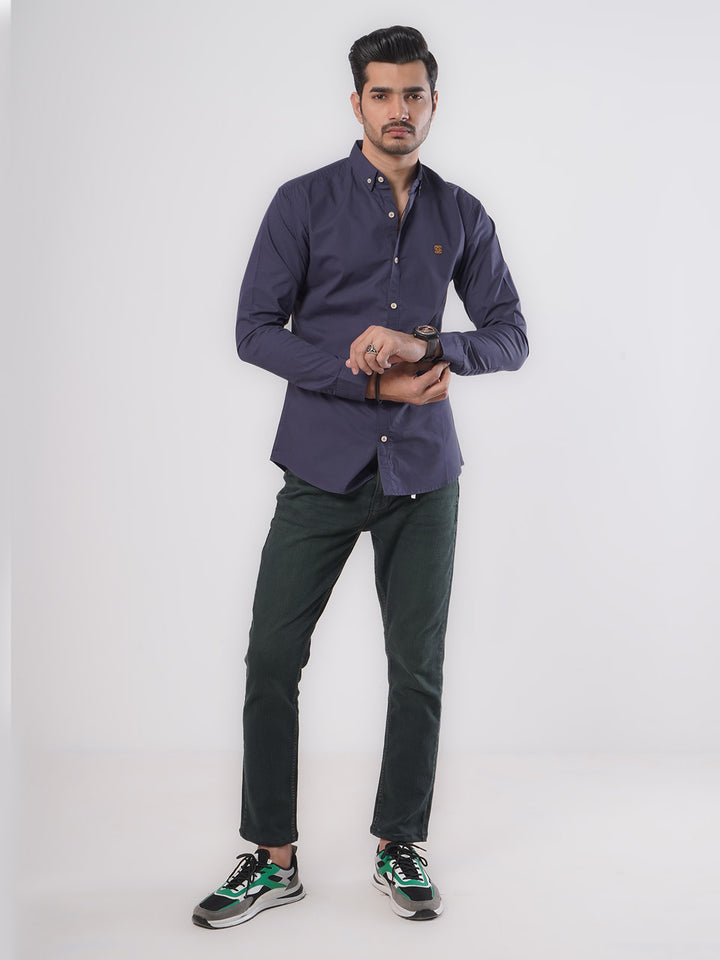 Navy Blue Plain Button Down Casual Shirt (CSB-65)