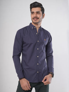 Navy Blue Plain Button Down Casual Shirt (CSB-65)