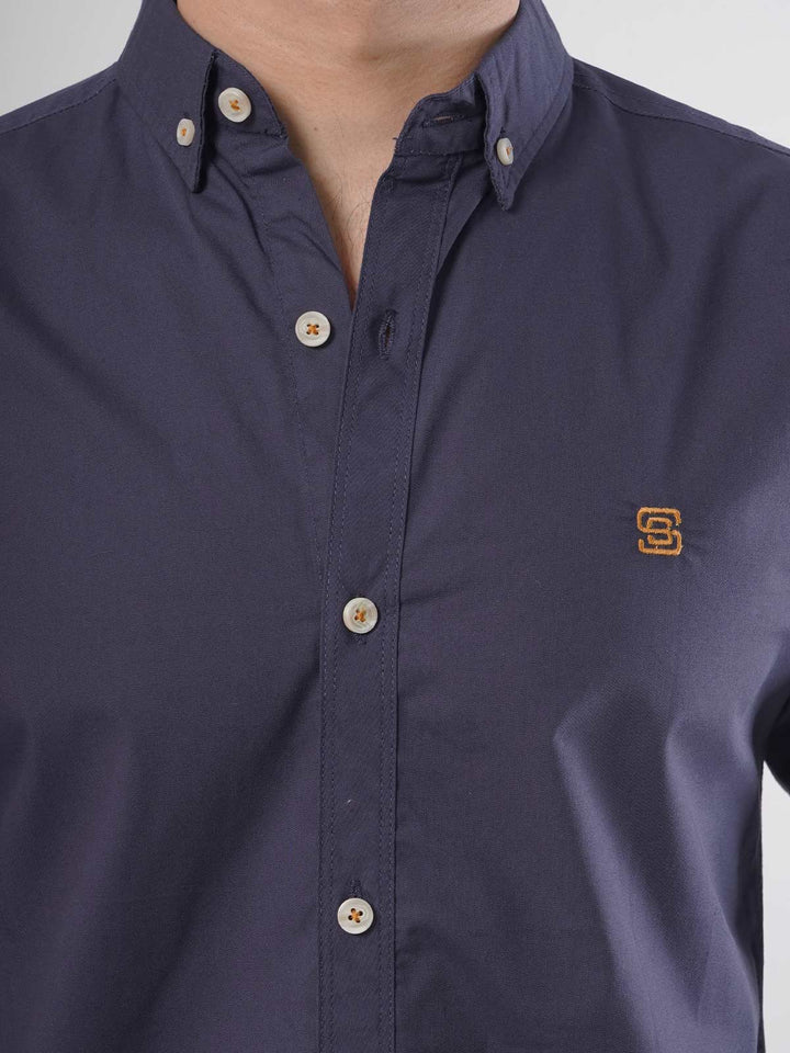 Navy Blue Plain Button Down Casual Shirt (CSB-65)