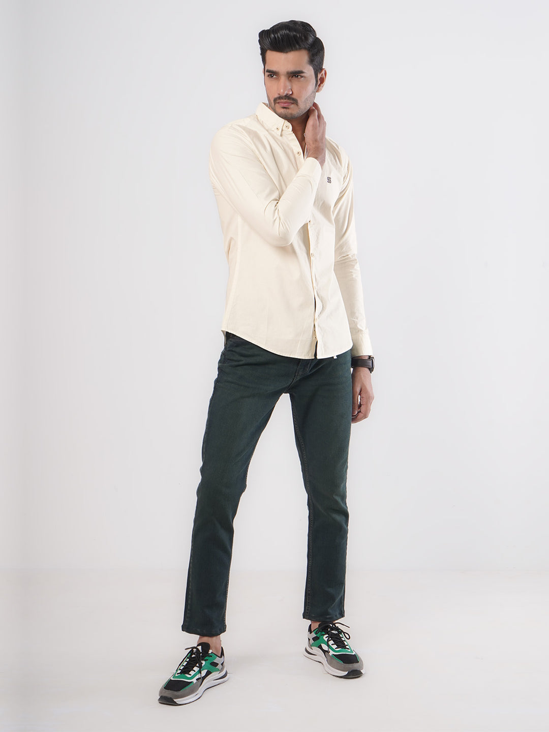 Off White Plain Button Down Casual Shirt (CSB-67)