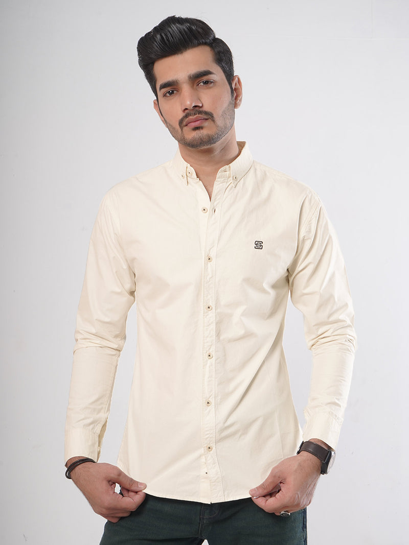 Off White Plain Button Down Casual Shirt (CSB-67)