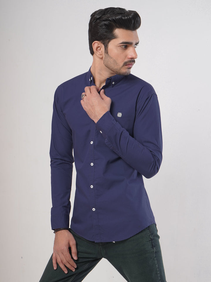 Navy Blue Plain Button Down Casual Shirt (CSB-68)