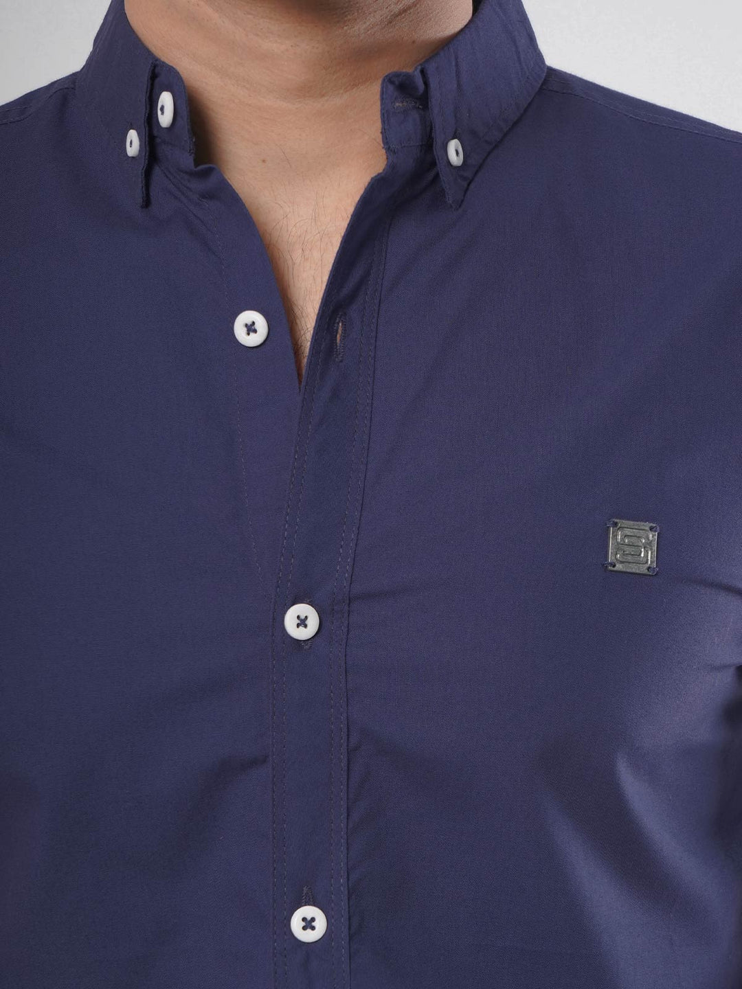 Navy Blue Plain Button Down Casual Shirt (CSB-68)