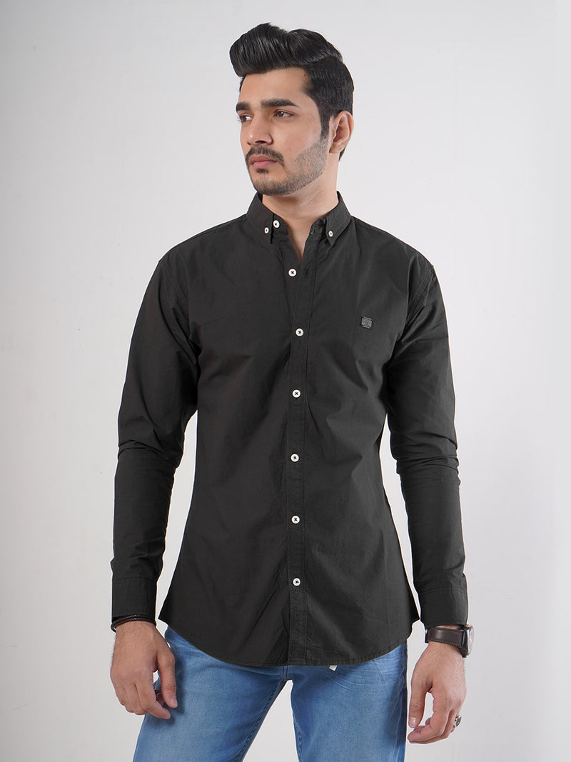 Black Plain Button Down Casual Shirt (CSB-69)